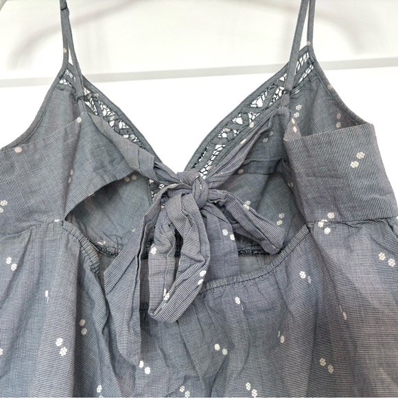 Guess Jeans Blue & White Gingham Keyhole Tie Back Lacy V-Neck Tank Top Sz L - Picture 9 of 12